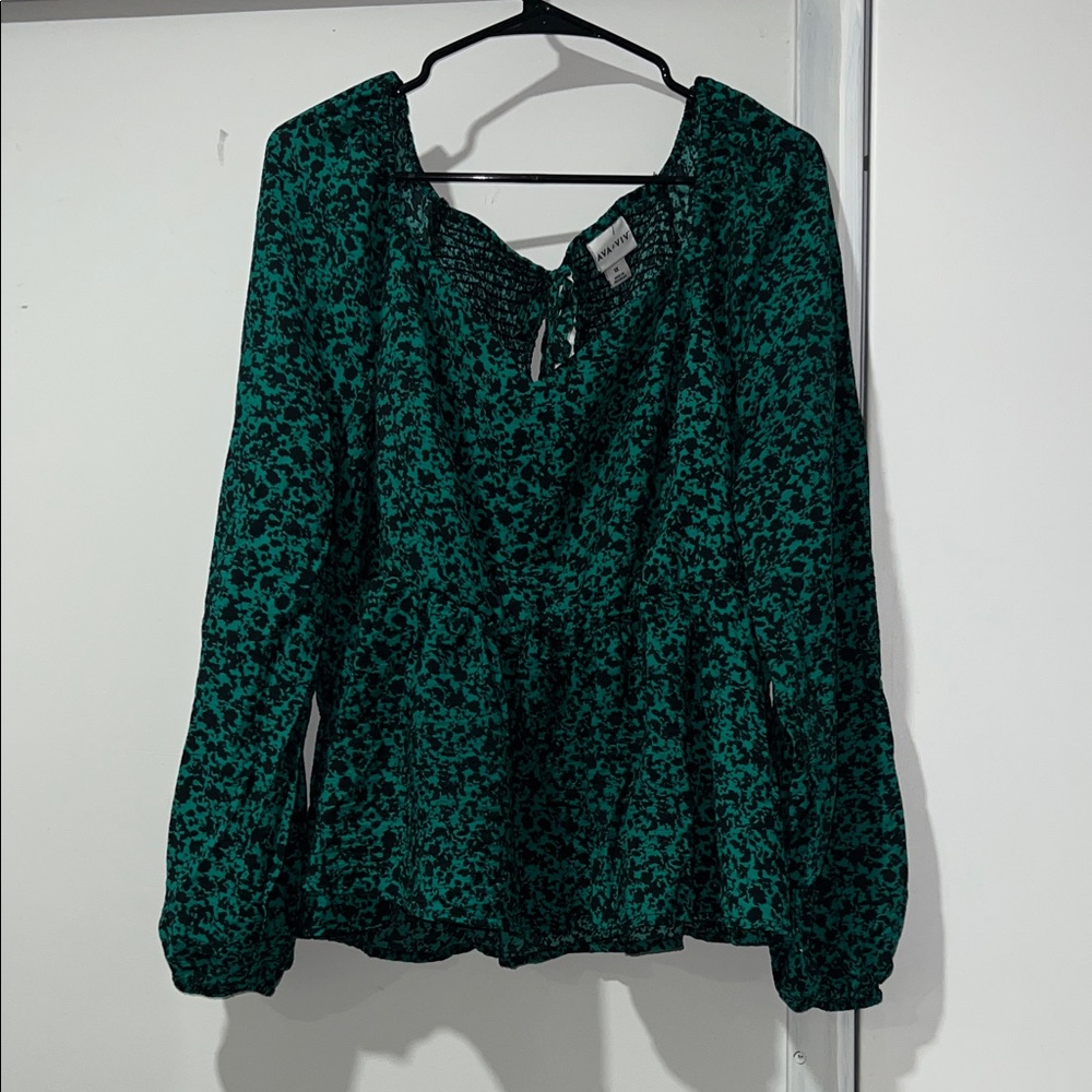 Ava & Viv Teal Floral Blouse